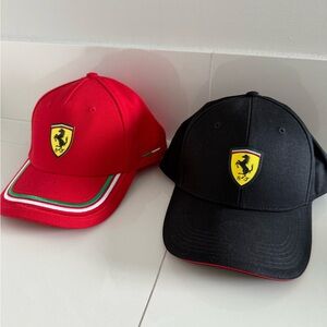 Ferrari Red and Black Logo Caps with Curved Bill (Not Kids)